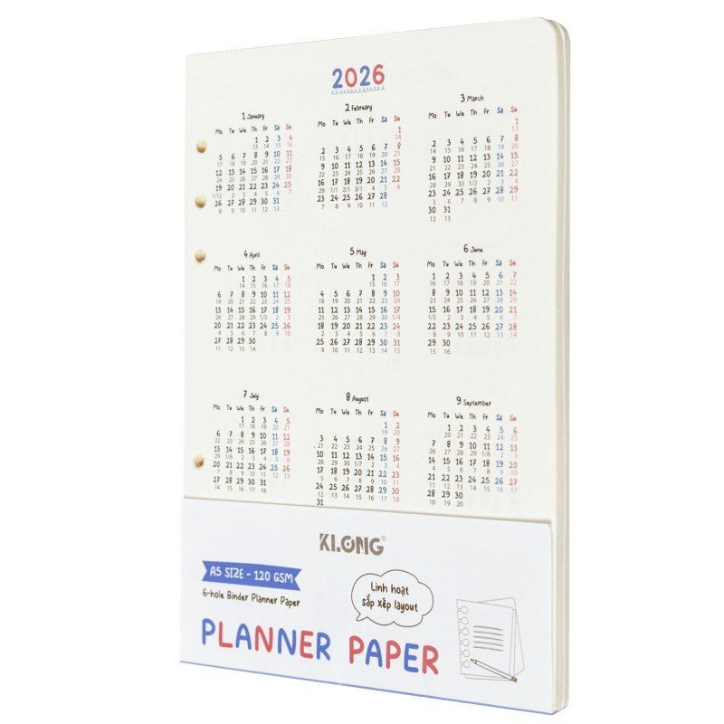 Ruột sổ kế hoạch Paper Planner Klong A5 96 trang 120gsm MS 963