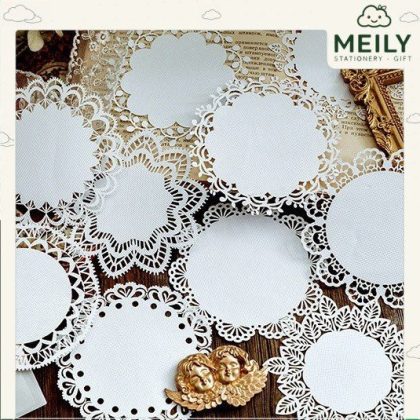Set 10 tấm giấy ren tròn 10cm cổ điển trang trí sổ Bullet Journal