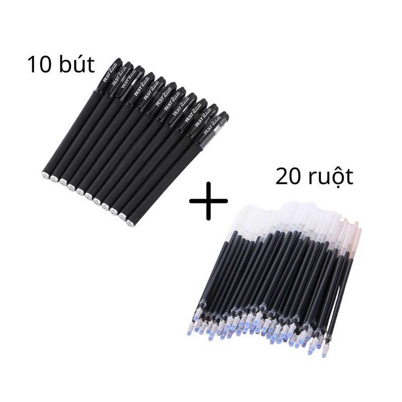 Set 20 bút gel ngòi kim nét 0.5mm mực đen B88 - Combo 10b b88 + 20r đen