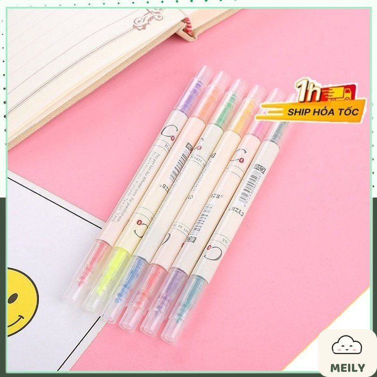 Set 3/6 bút highlight 2 đầu đánh dấu màu Pastel