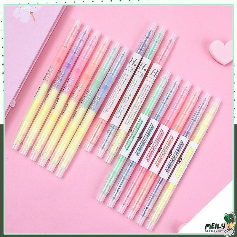 Set 3/6 bút highlight 2 đầu đánh dấu màu Pastel