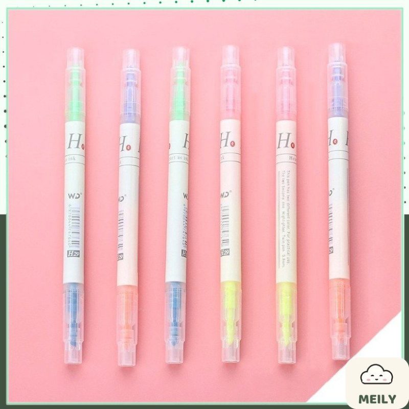 Set 3/6 bút highlight 2 đầu đánh dấu màu Pastel