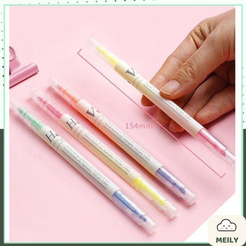 Set 3/6 bút highlight 2 đầu đánh dấu màu Pastel