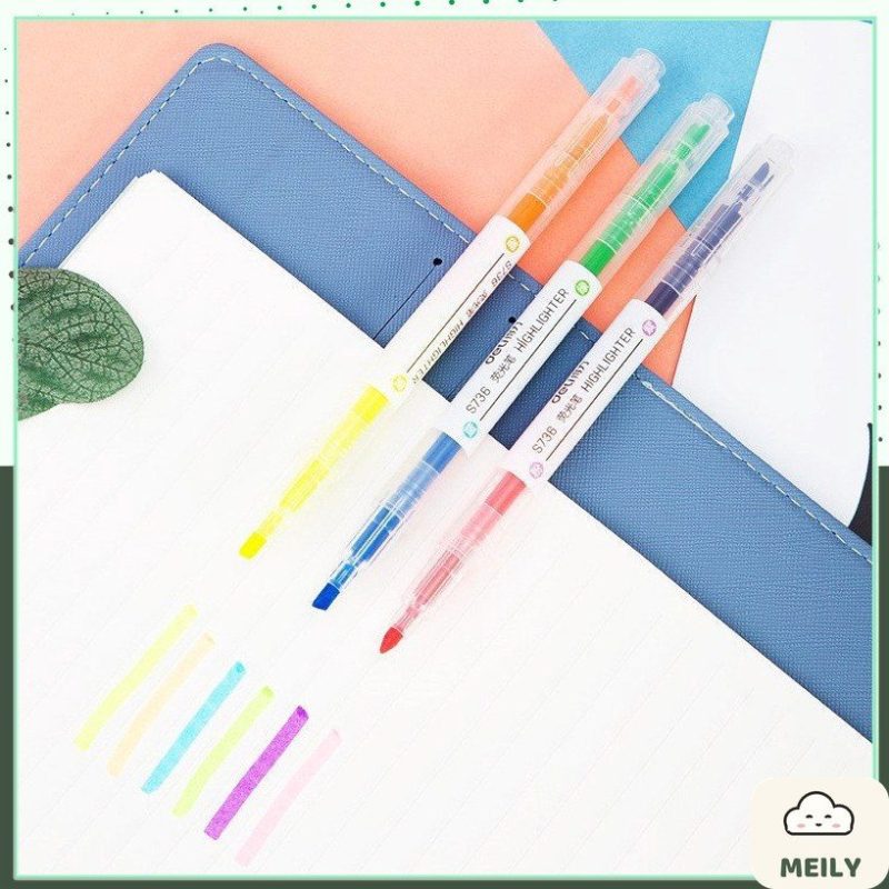 Set 3/6 bút highlight 2 đầu đánh dấu màu Pastel