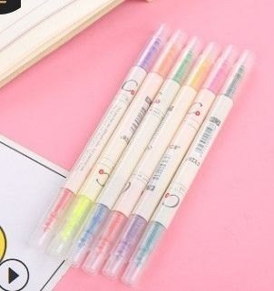 Set 3/6 bút highlight 2 đầu đánh dấu màu Pastel - Set 6 bút highlight 2 đầu HI03-A (2 ngòi khác màu)