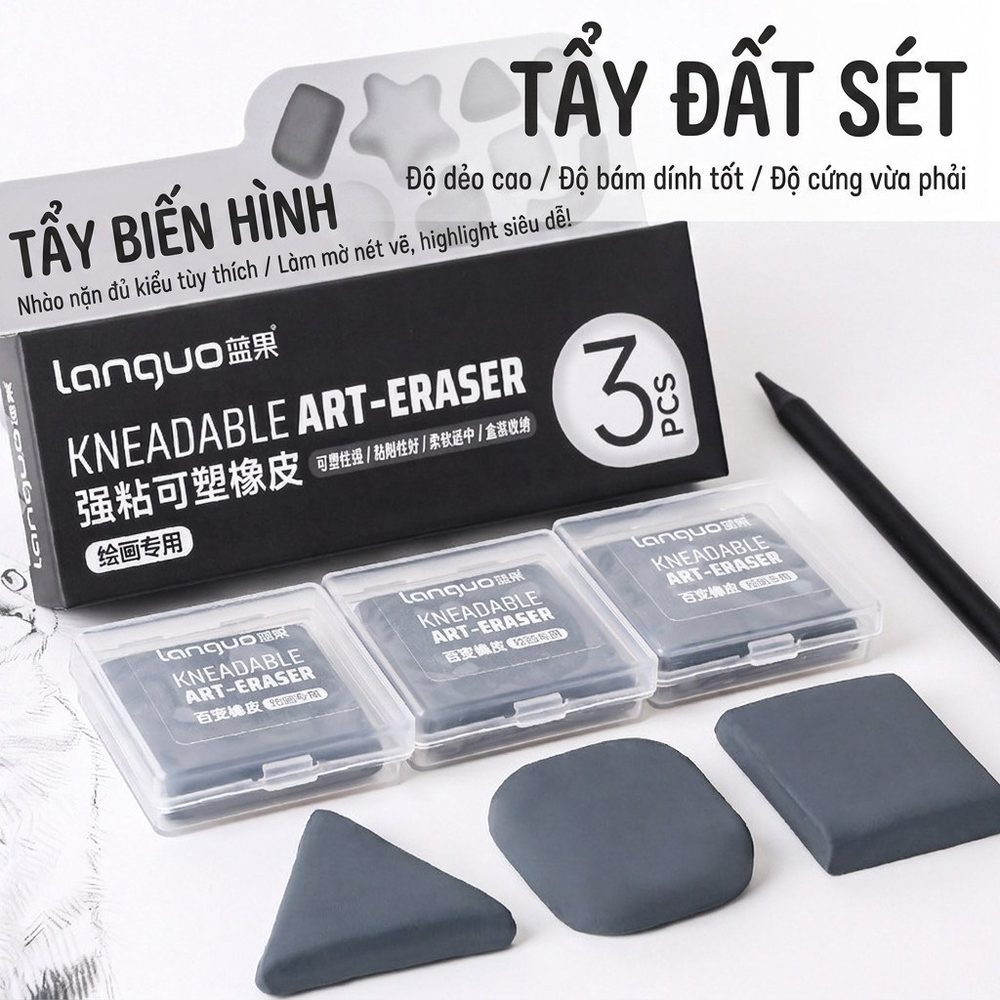 Set 3 tẩy đất sét Languo kèm hộp nhựa K231