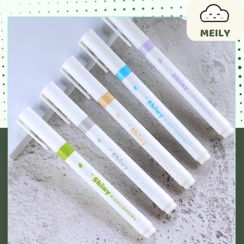 Set 5 bút dạ quang ghi chú có nhũ ánh kim HI13