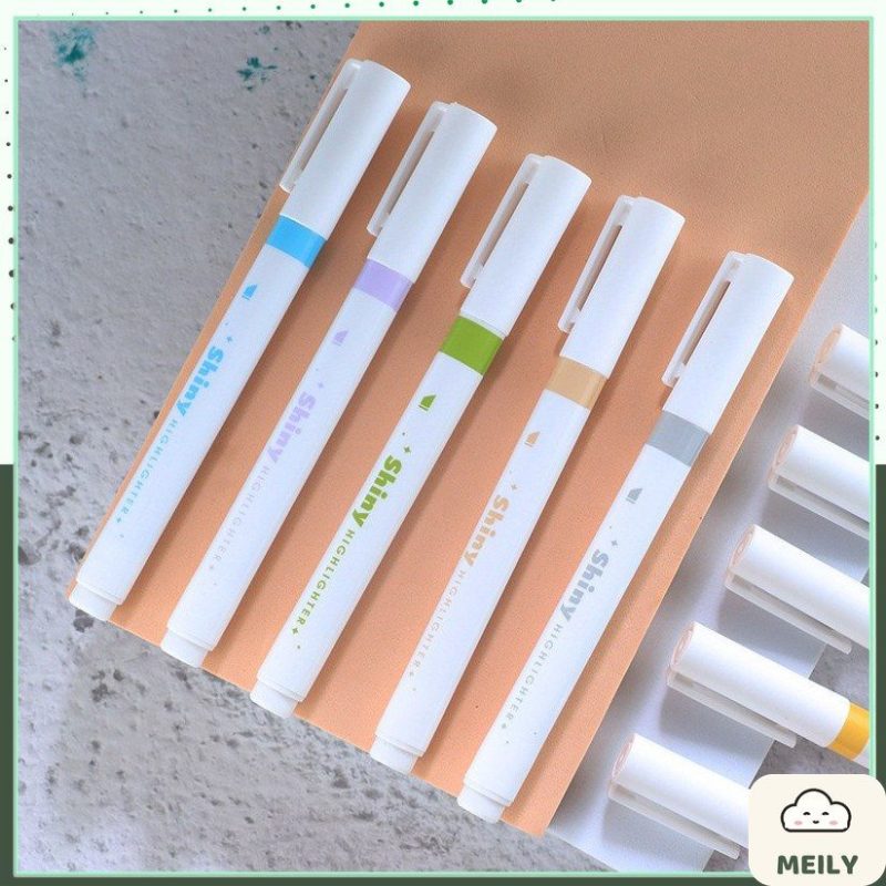 Set 5 bút dạ quang ghi chú có nhũ ánh kim HI13