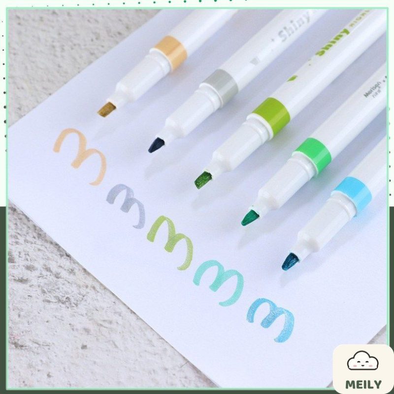 Set 5 bút dạ quang ghi chú có nhũ ánh kim HI13