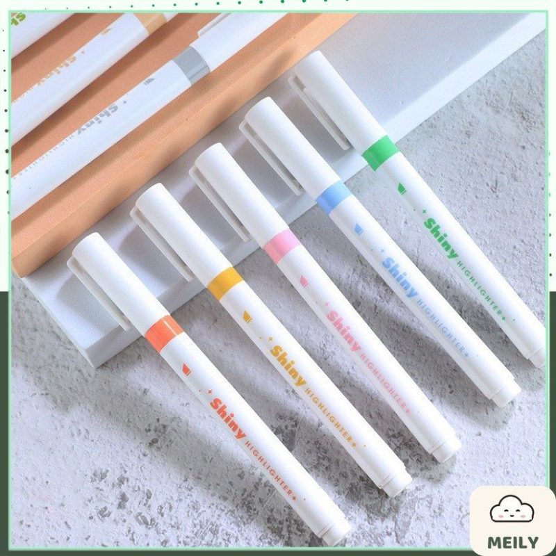Set 5 bút dạ quang ghi chú có nhũ ánh kim HI13