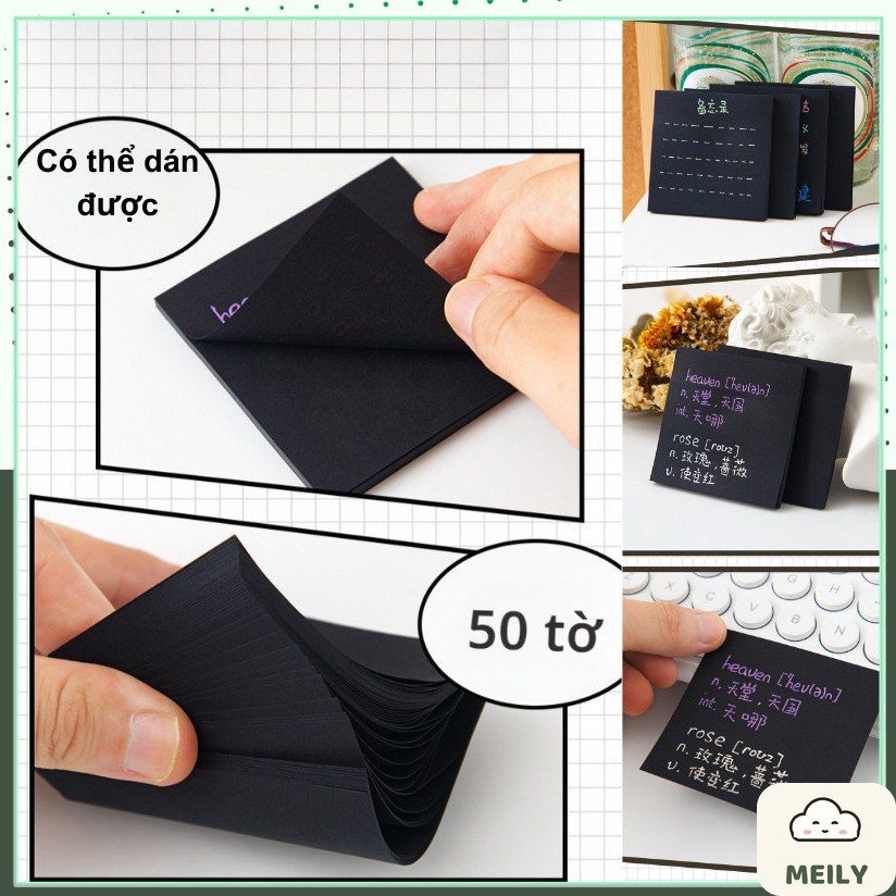 Set 50 tờ note giấy đen viết NO48