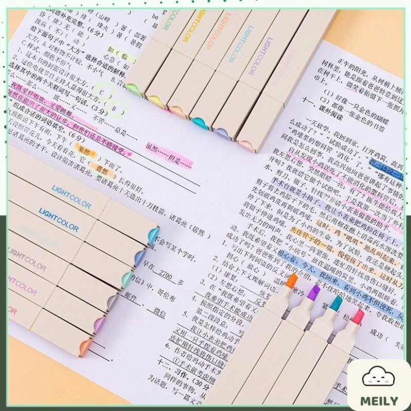 Set 6 bút highlight 2 đầu Light Color HI06
