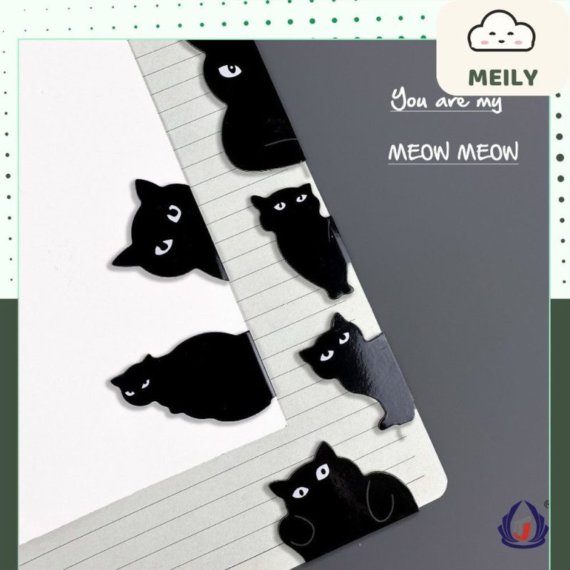 Set 6 bookmark nam châm hình mèo đen đánh dấu sách NO55