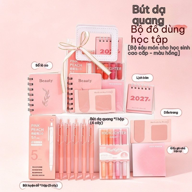 Set Quà Tặng Học Sinh Dễ Thương K306 - Bộ 6 Màu Hồng