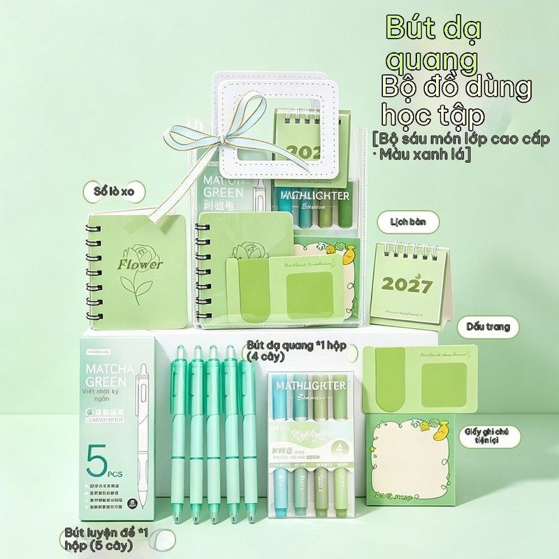 Set Quà Tặng Học Sinh Dễ Thương K306 - Bộ 6 Màu Xanh Lá Cây