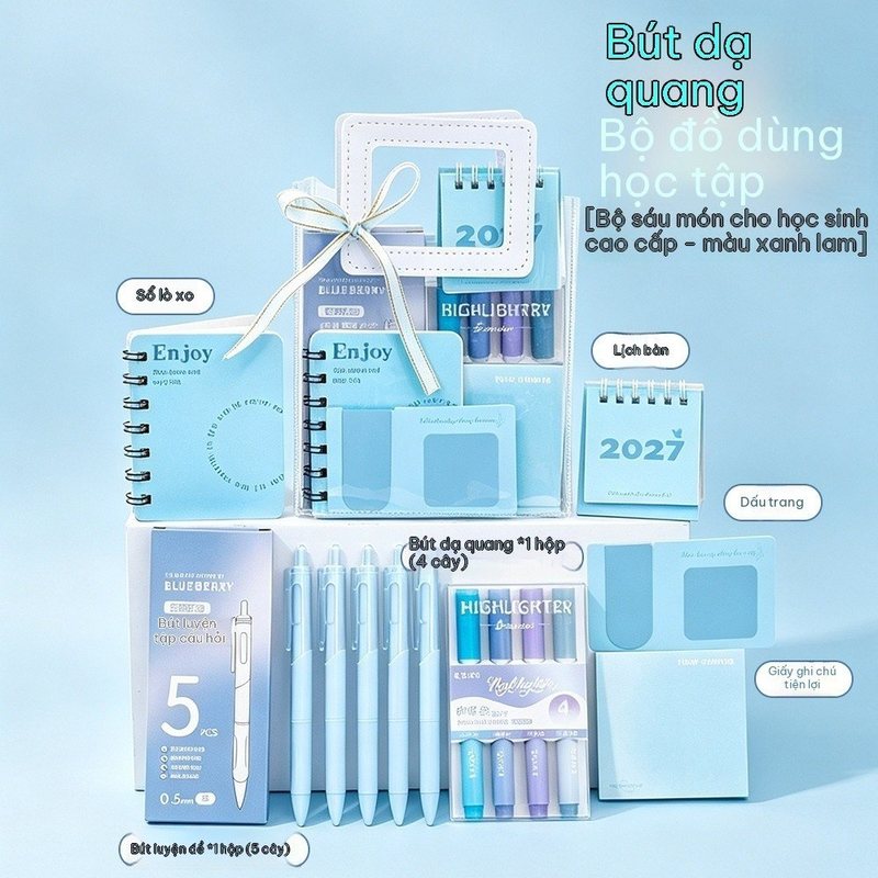 Set Quà Tặng Học Sinh Dễ Thương K306 - Bộ 6 Màu Xanh Lam