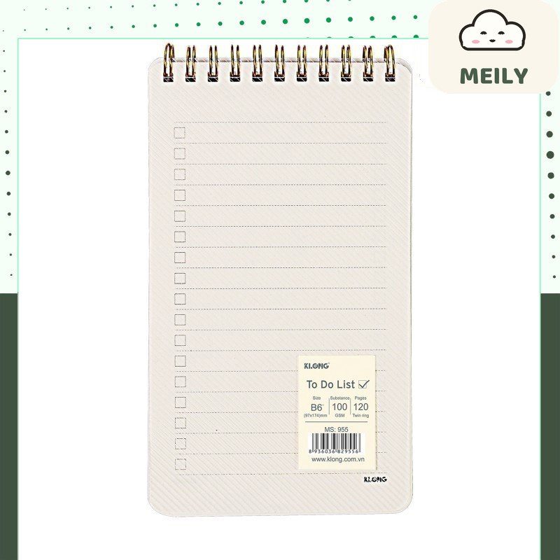 Sổ B6 lò xo kép bìa nhựa 2 mặt To Do List 120 trang Klong MS 955