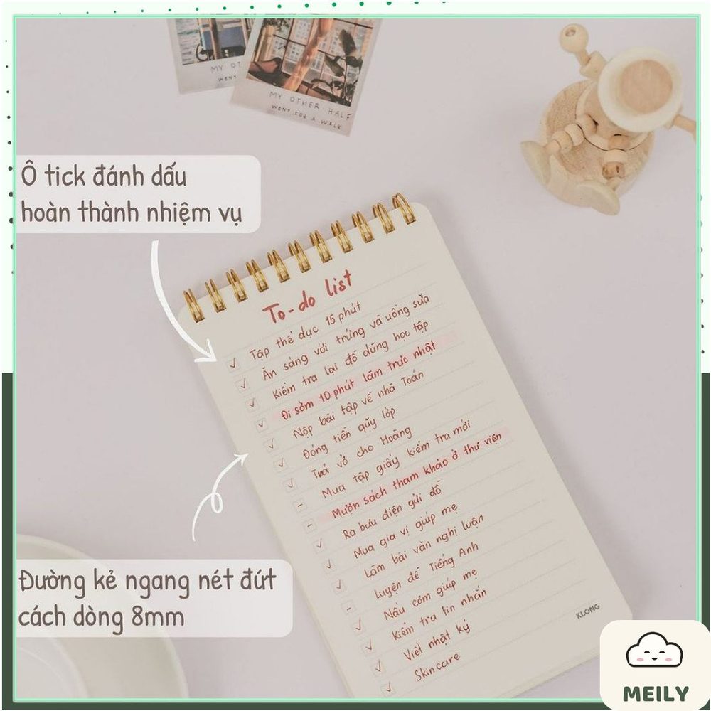 Sổ B6 lò xo kép bìa nhựa 2 mặt To Do List 120 trang Klong MS 955