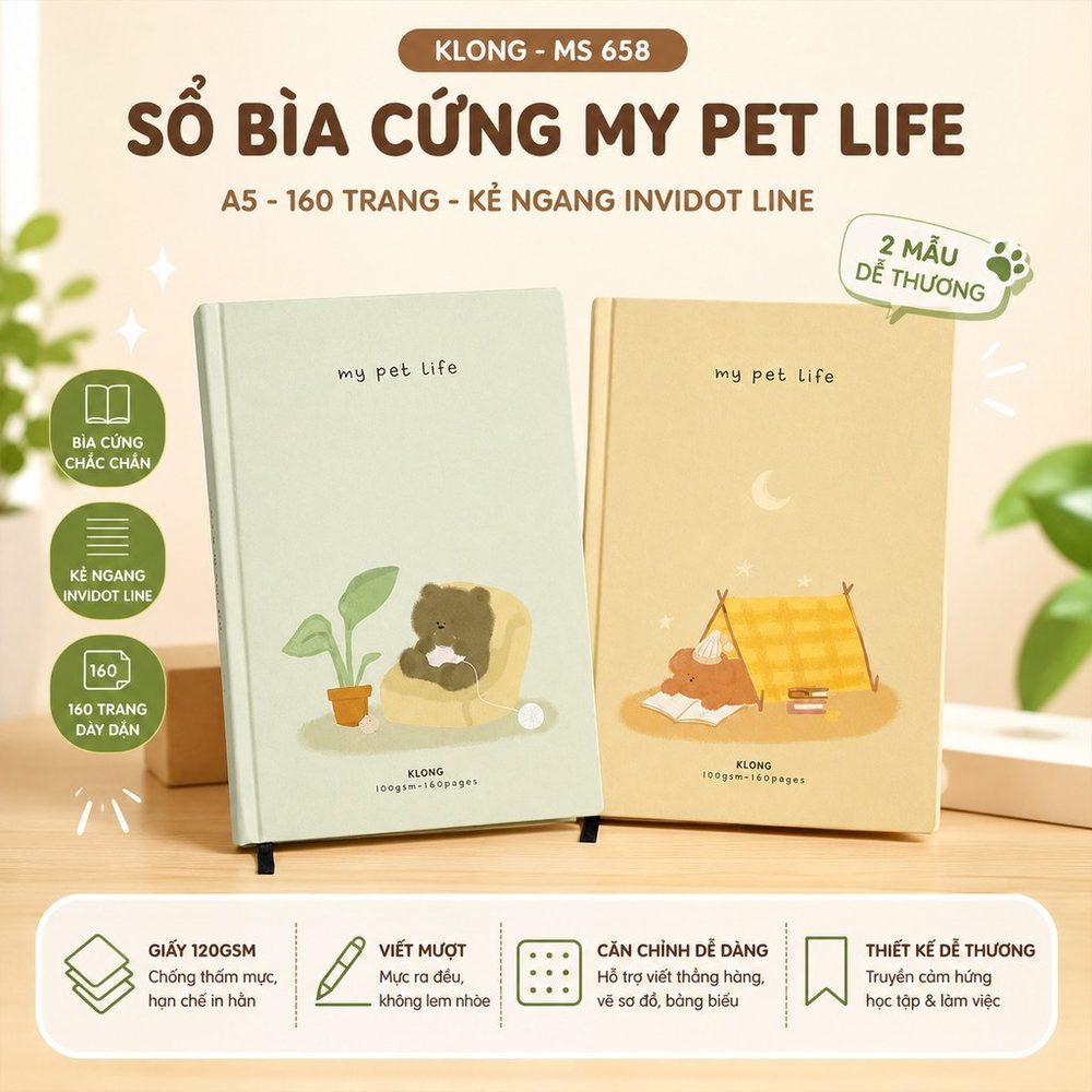 Sổ bìa cứng A5 kẻ ngang InviDot Line chống lem mực 160 trang MS 658