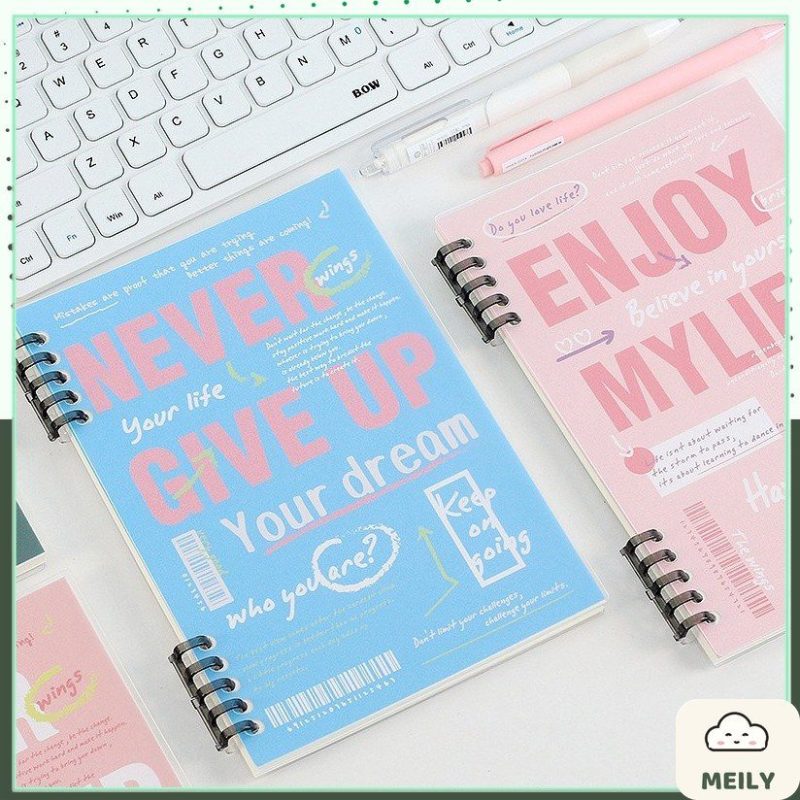 Sổ còng 2 đầu B5 120 trang kẻ nét đứt bìa Never give up S24