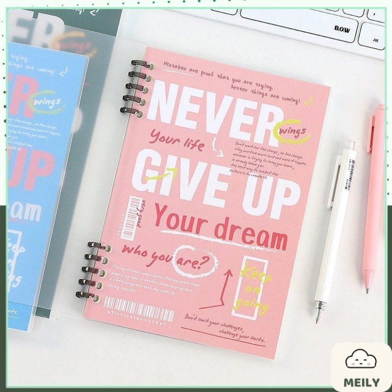 Sổ còng 2 đầu B5 120 trang kẻ nét đứt bìa Never give up S24