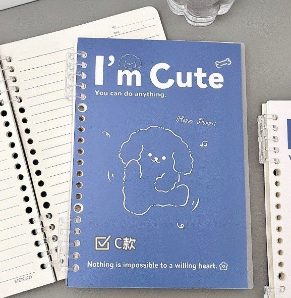Sổ còng in hình cún con dễ thương cute A5 kẻ ngang 100 trang Puppy S59 - xanh I'm cute