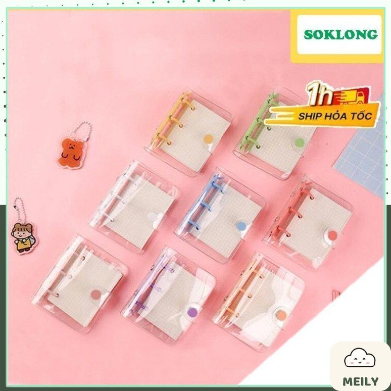 Sổ còng mini 3 chấu Pastel bìa nhựa dẻo trong suốt 6x8cm