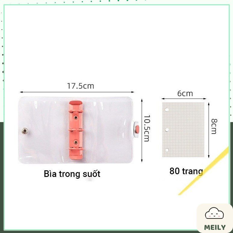 Sổ còng mini 3 chấu Pastel bìa nhựa dẻo trong suốt 6x8cm