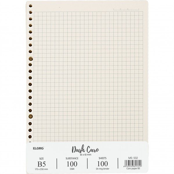Sổ còng nhựa 2 đầu kẻ ngang chấm 120 trang 100gsm Klong MS 810 B5 - Ruột sổ còng caro 6x6 mm nét đứt B5 100 tờ 100/76 Klong ms532