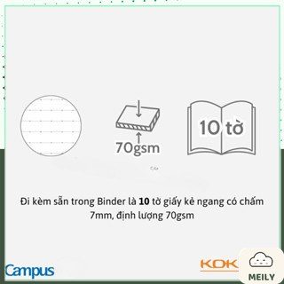 Sổ còng nhựa 4 lỗ Campus Kusumi A5/B5 10 tờ kẻ ngang chấm