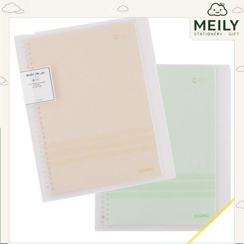 Sổ còng nhựa Klong A4 30 chấu 40 tờ caro bìa màu pastel