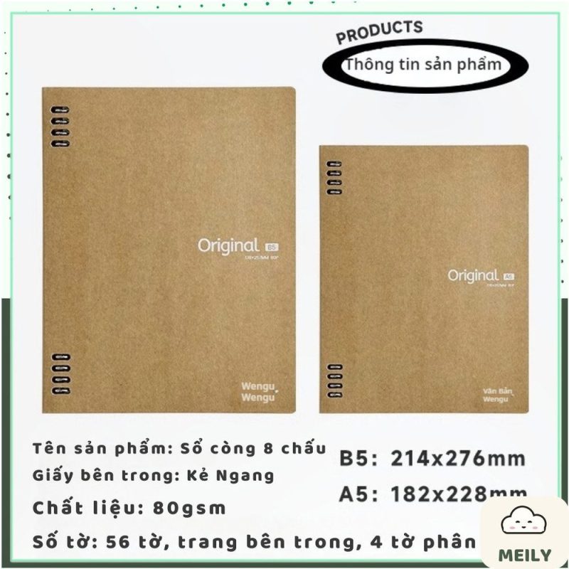 Sổ còng sắt A5/B5 kèm tờ phân trang bìa giấy kraft Original S51