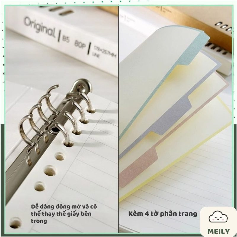 Sổ còng sắt A5/B5 kèm tờ phân trang bìa giấy kraft Original S51