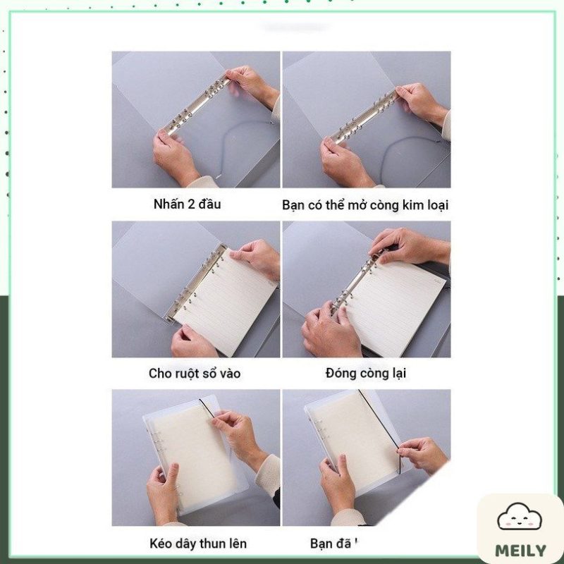 Sổ còng sắt B5 9 chấu ruột refill 90 trang caro, dot grid, kẻ