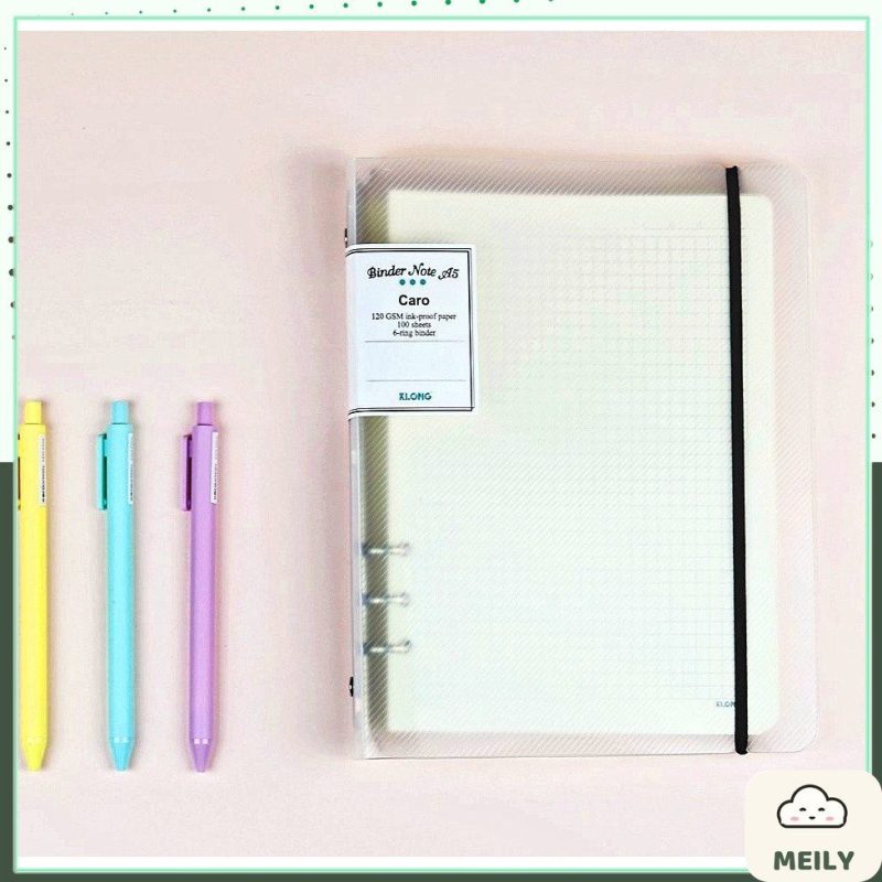 Sổ còng sắt bìa nhựa/da A5 caro 5x5 kèm 100 tờ giấy dày KLong MS994
