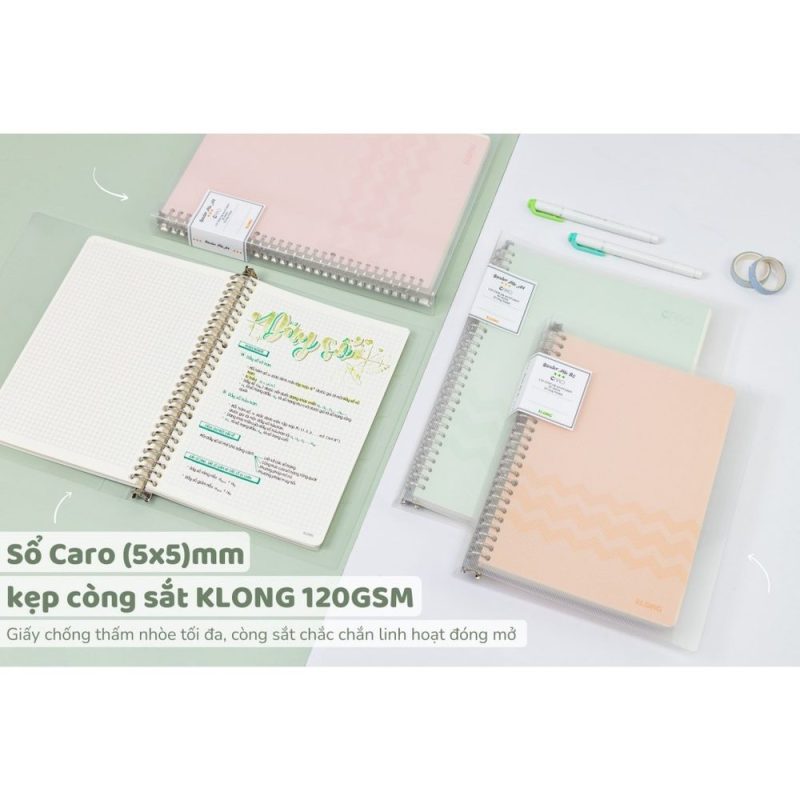 Sổ còng sắt Klong B5, A4 80 tờ dot grid, caro giấy 120gsm