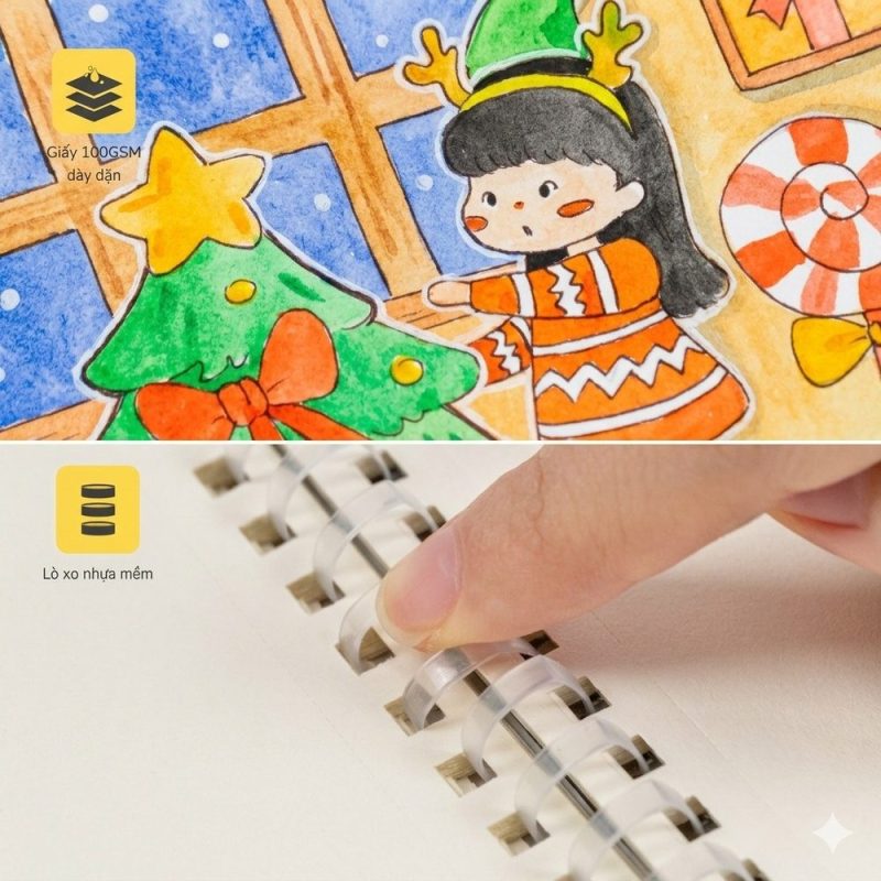 Sổ vẽ Klong A4 lò xo nhựa mềm 30 tờ giấy 100gsm nhám nhẹ