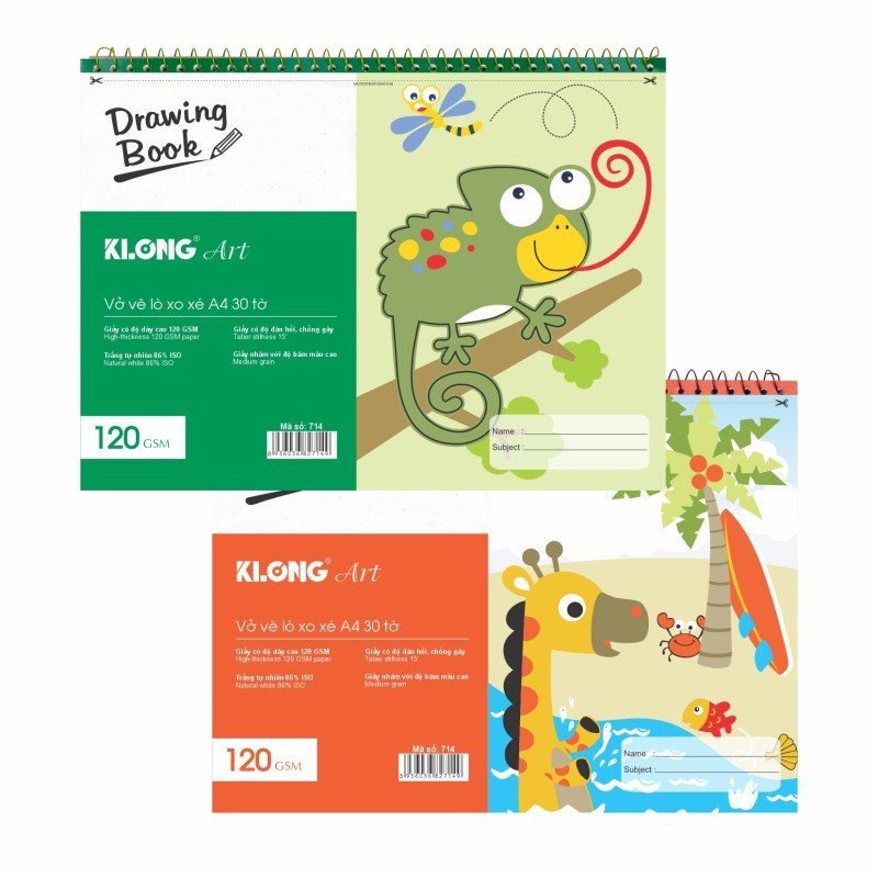 Sổ vẽ Klong A4 lò xo nhựa mềm 30 tờ giấy 100gsm nhám nhẹ