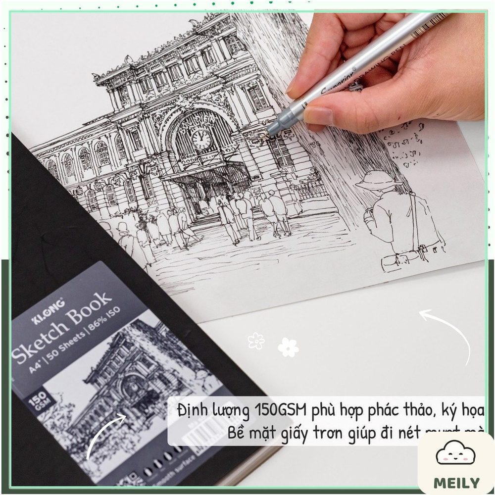 Sổ vẽ lò xo phác thảo 50 tờ giấy trơn Sketch Book A4 150gsm klong MS 764