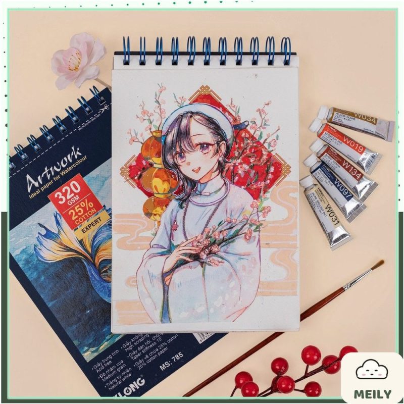 Sổ vẽ màu nước Artwork A5 lò xo bám màu 20 tờ KLong MS 785