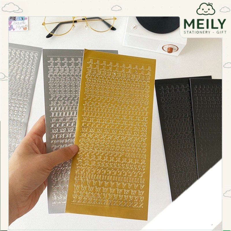 Sticker chữ cái ánh bạc kiểu viết tay cổ điển STI57