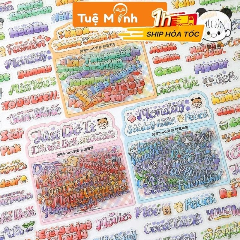 Sticker nhãn dán chữ calligraphy độc đáo dán sổ - Knowledge Cầu vồng