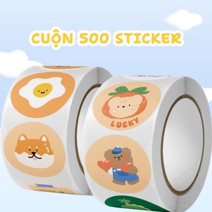Sticker cuộn 500 tem dán hoạt hình dễ thương TE86