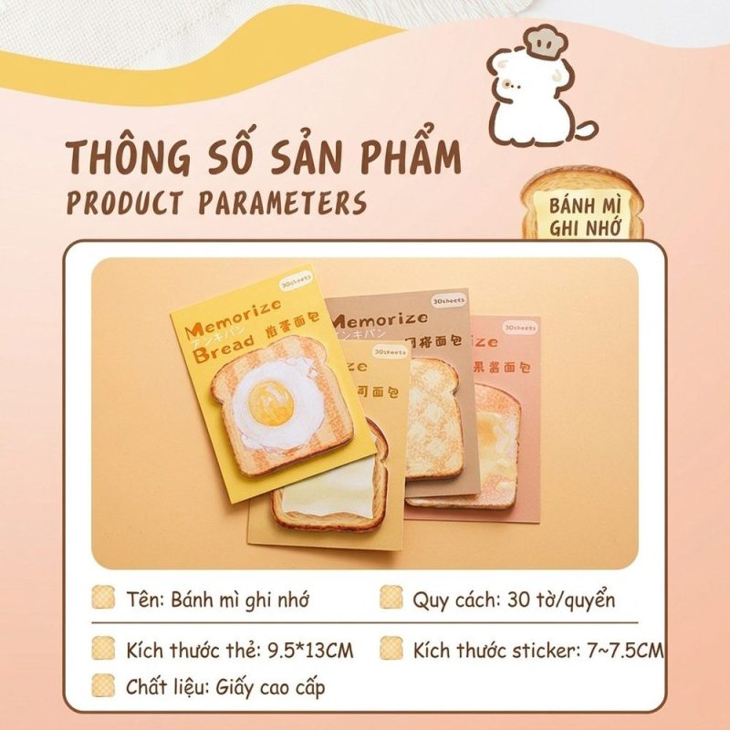 Tập 30 Tờ Giấy Ghi Chú Bánh Mì NO71