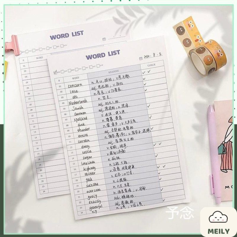 Tập giấy note B5 30 tờ ôn từ mới ngoại ngữ, planner NO42