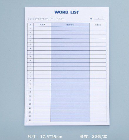 Tập giấy note B5 30 tờ ôn từ mới ngoại ngữ, planner NO42 - Word list