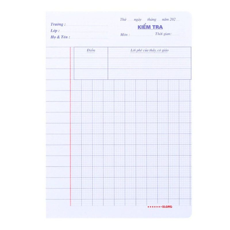 Tập giấy kiểm tra 5 ô ly Klong b5 MS 013