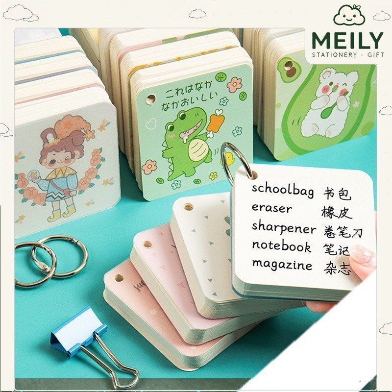 Tập thẻ flashcard vuông hoạt hình học ngoại ngữ
