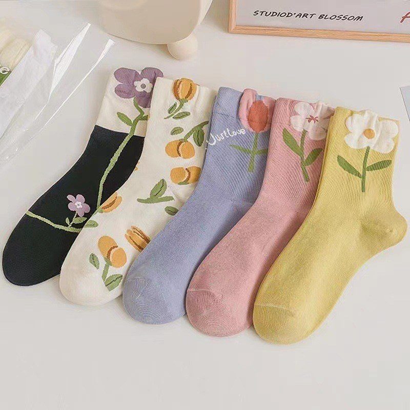 Tất Nữ Họa Tiết Hoa Hàn Quốc BL88