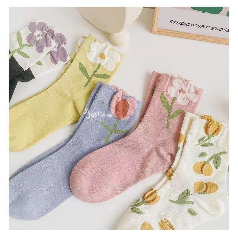 Tất Nữ Họa Tiết Hoa Hàn Quốc BL88